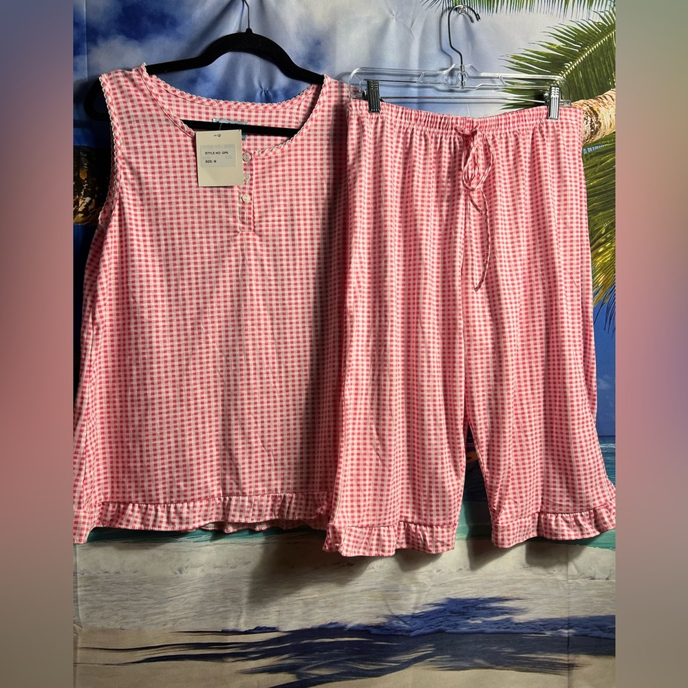 Amanda Paige Pink and White Checkered Sleepwear pajamas New